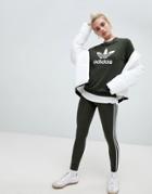 Adidas Originals Three Stripe Legging In Khaki - Green
