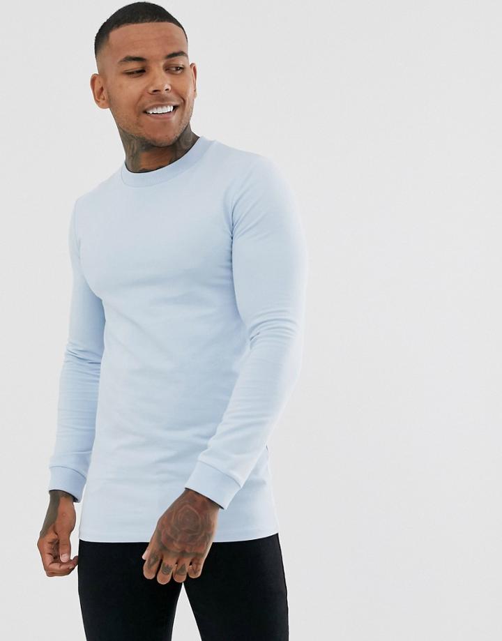 Asos Design Muscle Longline Sweatshirt In Blue - Blue