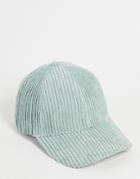 Asos Design Baseball Cap In Sage Cord-green
