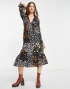 Violet Romance Open Back Midi Dress In Mixed Floral Print-multi