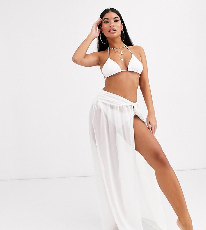 Asos Design Petite Twist Front Recycled Maxi Beach Skirt In White