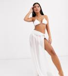 Asos Design Petite Twist Front Recycled Maxi Beach Skirt In White