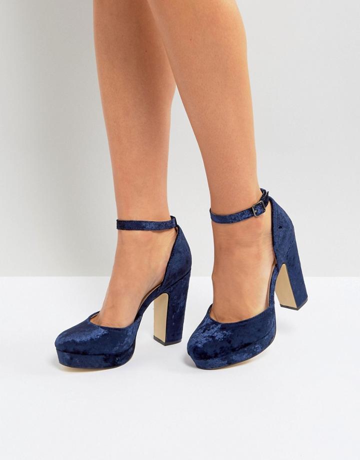 London Rebel Velvet Platform Shoe - Navy