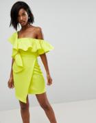 Asos Asymmetric Ruffle Wrap Mini Cocktail Dress - Yellow
