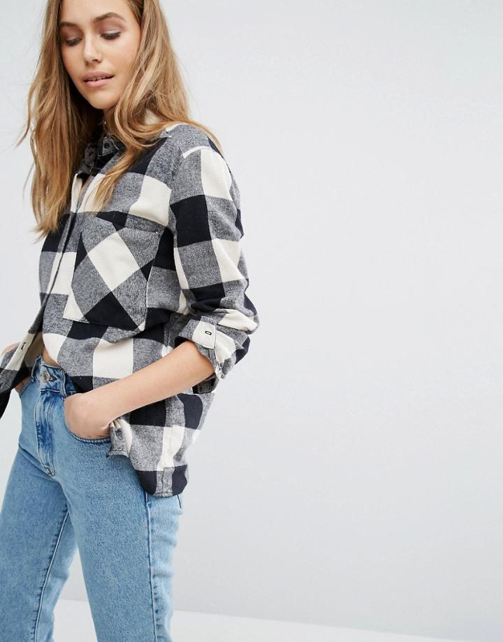 Pull & Bear 3/4 Sleeve Check Shirt - White