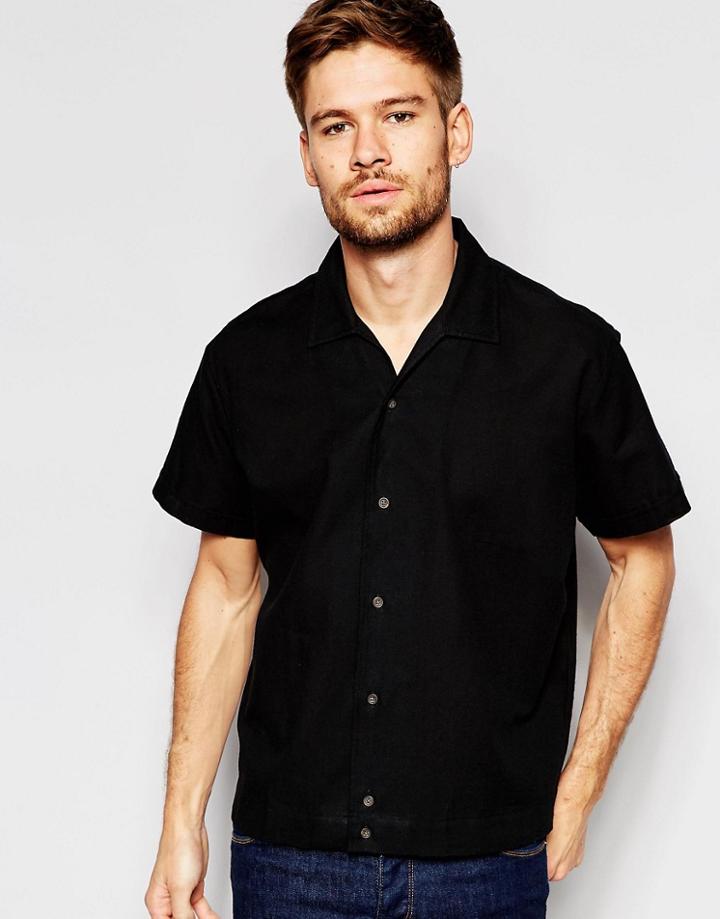 Asos Black Shirt With Revere Collar In Regular Fit - Black