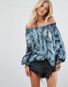 One Teaspoon Off The Shoulder Top With Tie Dye Print - Blue