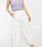 Asos Design Petite Washed Linen Suit Wide Leg Pant In White