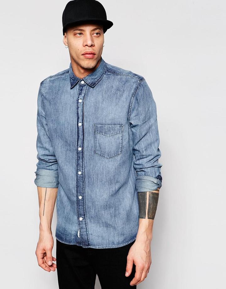 Cheap Monday Denim Shirt Air Acid Wash In Orbit Blue - Orbit Blue