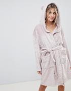Loungeable Luxe Fleece Hooded Robe In Metallic Star Print - Brown
