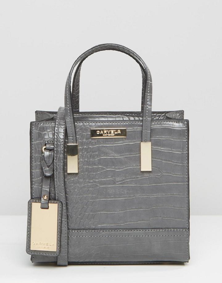 Carvela Mini Tote Cross Body Bag In Mock Croc - Gray