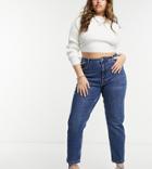 Vero Moda Curve Joana Ankle Length Mom Jeans In Medium Blue