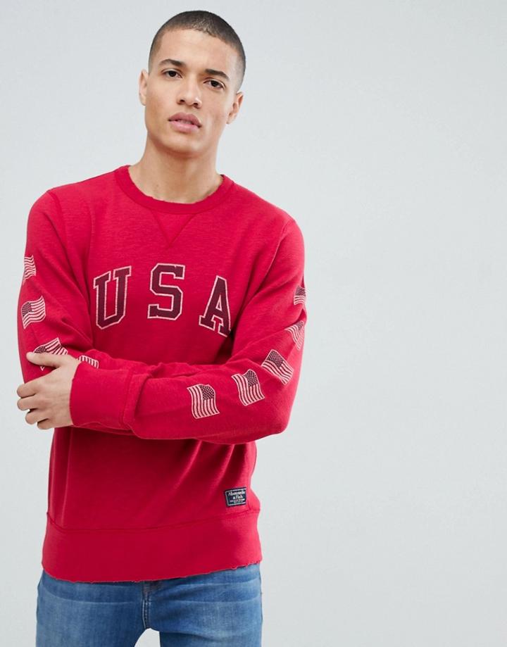 Abercrombie & Fitch Americana Usa Logo Crew Neck Sweatshirt In Red - Red