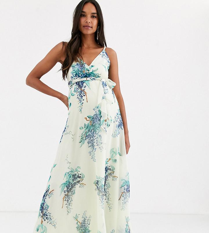 Asos Design Maternity Maxi Dress With Wrap Bodice In Blossom Floral Print-multi