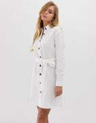 Boohoo Belted Shirt Dress In White - Multi