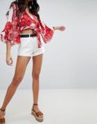 Missguided High Waisted Turn Up Denim Short - White