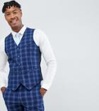 Asos Design Tall Wedding Skinny Suit Vest In Tonal Blue Check - Blue