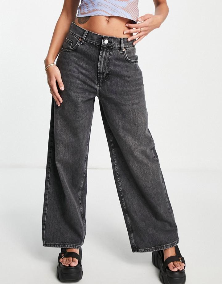 Topshop Low Slung Boyfriend Recycled Cotton Blend Jean In Washed Black