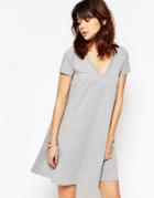 Asos V Neck Swing T-shirt Dress - Gray