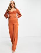 Fashionkilla Wide Leg Pants In Rust - Part Of A Set-orange