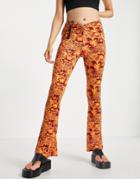 Topshop Knot Twist Front Flared Pants In Hibiscus Print-multi