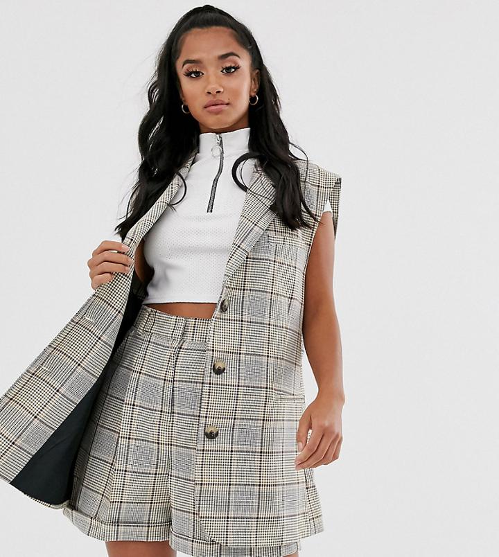 Asos Design Petite Sleeveless Suit Blazer In Check-multi