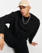 Asos Design Oversized Sweatshirt With Pocket Detail In Washed Black - Part Of A Set