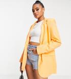 Only Exclusive Linen Oversized Blazer In Papaya-orange