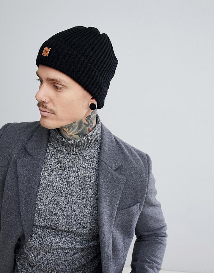 Dead Vintage Ribbed Beanie Hat In Black - Black