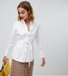 River Island Oversized Belted Shirt In White - White