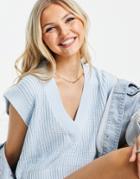 Monki Lil Knit Sweater Tank In Light Blue-blues
