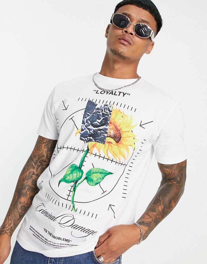 Criminal Damage Sunflower T-shirt In White