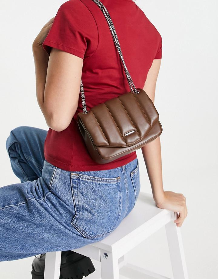 Bershka Quilted Chain Detail Bag In Brown