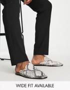 Asos Design Mule Loafers In Snake Print Leather With Metal Toe Detail-neutral