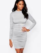 Ax Paris Long Sleeve Bodycon Dress With Ruching - Gray