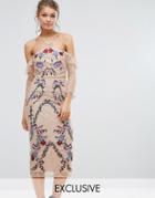 Hope & Ivy Off Shoulder Lace Midi Dress With Embroidery - Multi