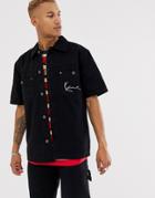 Karl Kani Signature Denim Heavy Short Sleeve Shirt In Black - Black