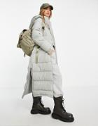 River Island Longline Padded Coat With Hood In Gray-grey