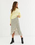 Asos Design Daisy Ruffle Side Midi Skirt-multi