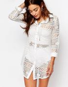 Missguided Long Sleeve Lace Shirt Dress - White