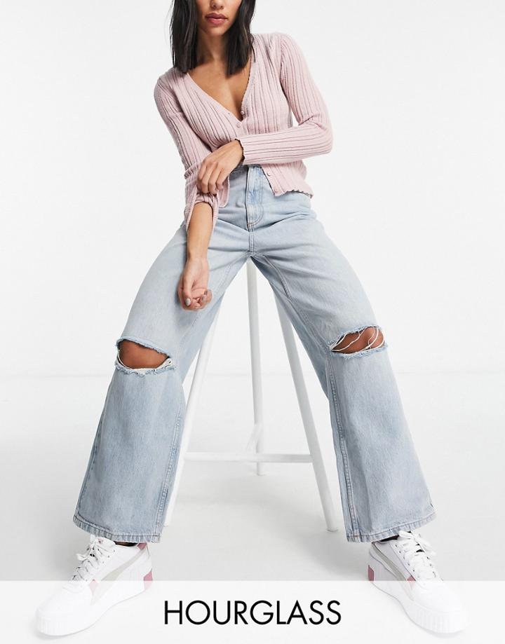 Asos Design Hourglass High Rise 'relaxed' Dad Jeans With Rips In Lightwash-blues