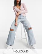 Asos Design Hourglass High Rise 'relaxed' Dad Jeans With Rips In Lightwash-blues