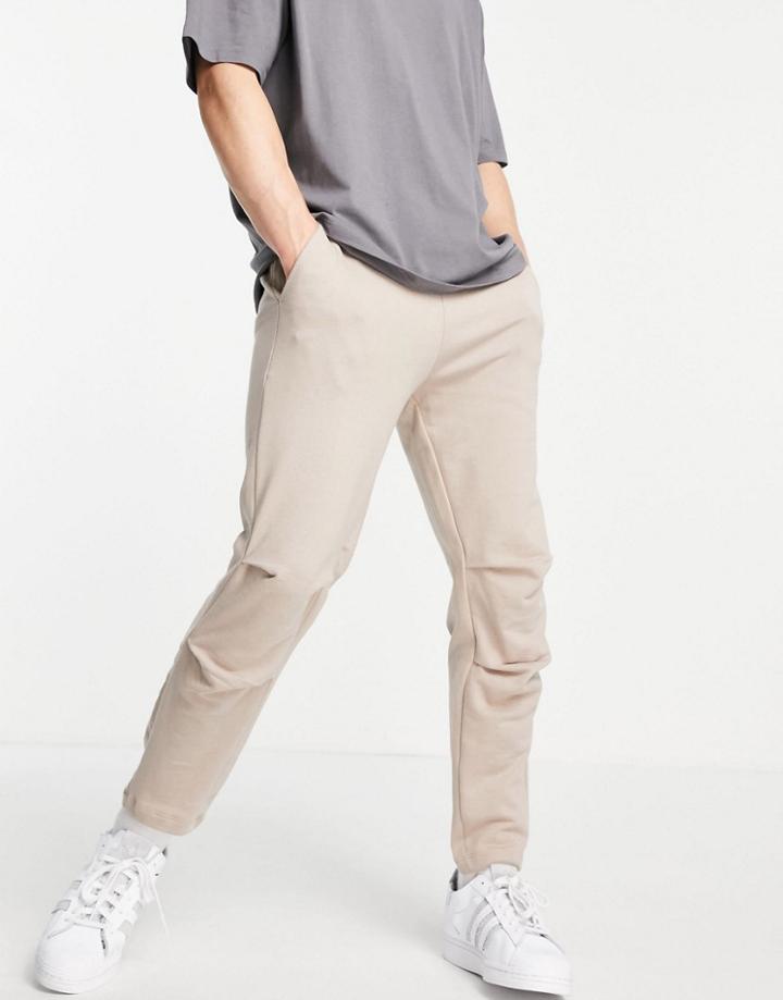 Asos Design Tapered Sweatpants With Pleat Knee Detail In Beige - Part Of A Set-neutral