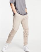 Asos Design Tapered Sweatpants With Pleat Knee Detail In Beige - Part Of A Set-neutral