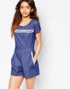 Wal G Romper With Lace Detail - Denim