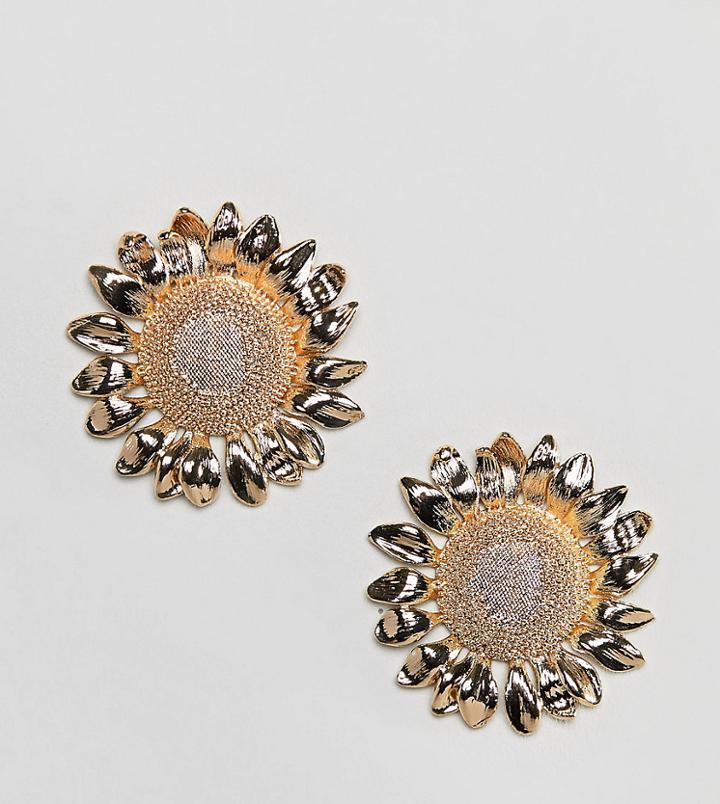 Rock 'n' Rose Gold Plated Sunflower Oversized Stud Earrings - Gold
