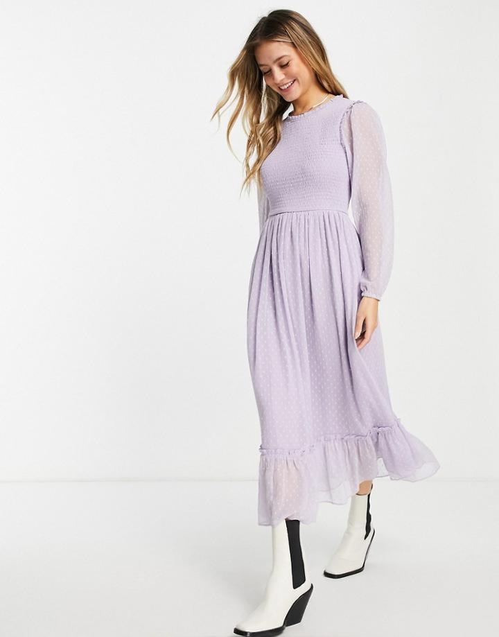 Miss Selfridge Textured Collar Midi Dress In Lilac-purple