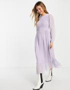 Miss Selfridge Textured Collar Midi Dress In Lilac-purple
