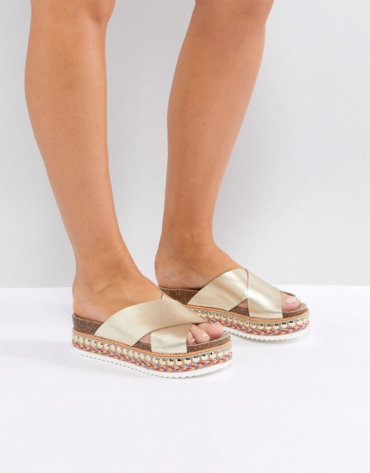 Carvela Flatform Sliders - Gold