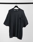 Asos Design Oversized Viscose T-shirt With Batwing And Seam Detail In Washed Black